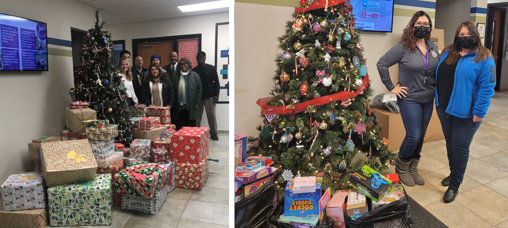 volunteers at A Safe Place with gift donations