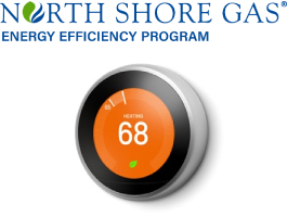 North Shore Gas Energy Efficiency logo and nest thermostat