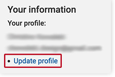 my account information screen shot showing example circling the location of update profile link 
